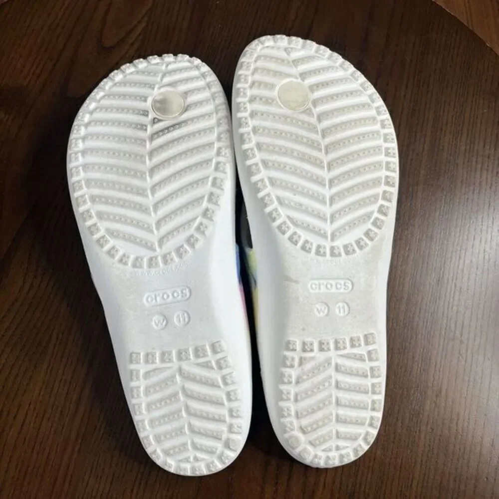 Crocs Sandals Womens Size 11 White tie Dye Kadee Comfort Thong Flip Flop Slip On